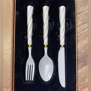 NIB DELIER 3 PIECE CERAMIC ZIRCON FLATWARE SPOON KNIFE FORK NON METALLIC RARE